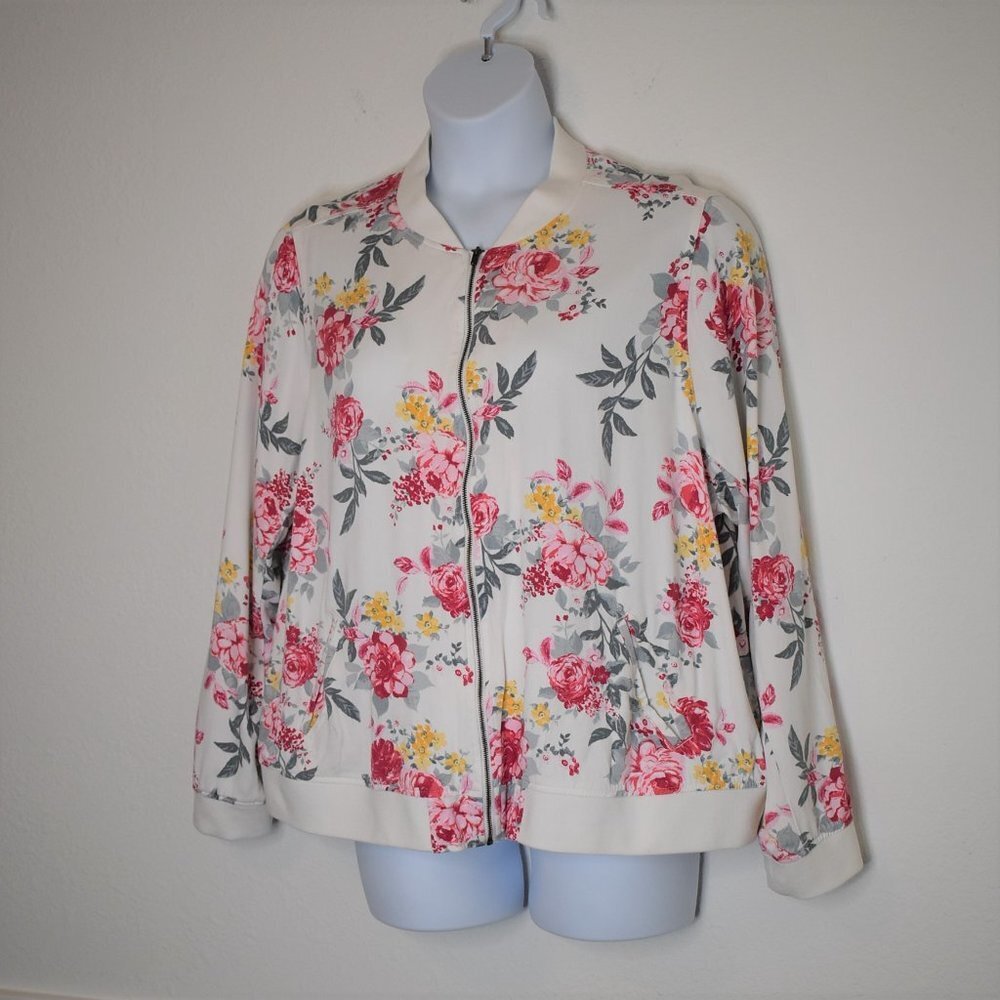 Torrid Floral Bomber Jacket Sz 3 Plus Size Zip Up Retro 80s Grandmacore - Picture 3 of 16
